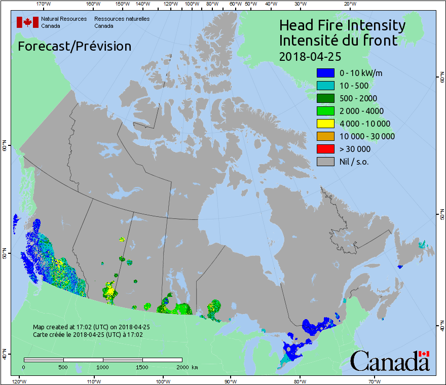 Intensité du front de l'incendie