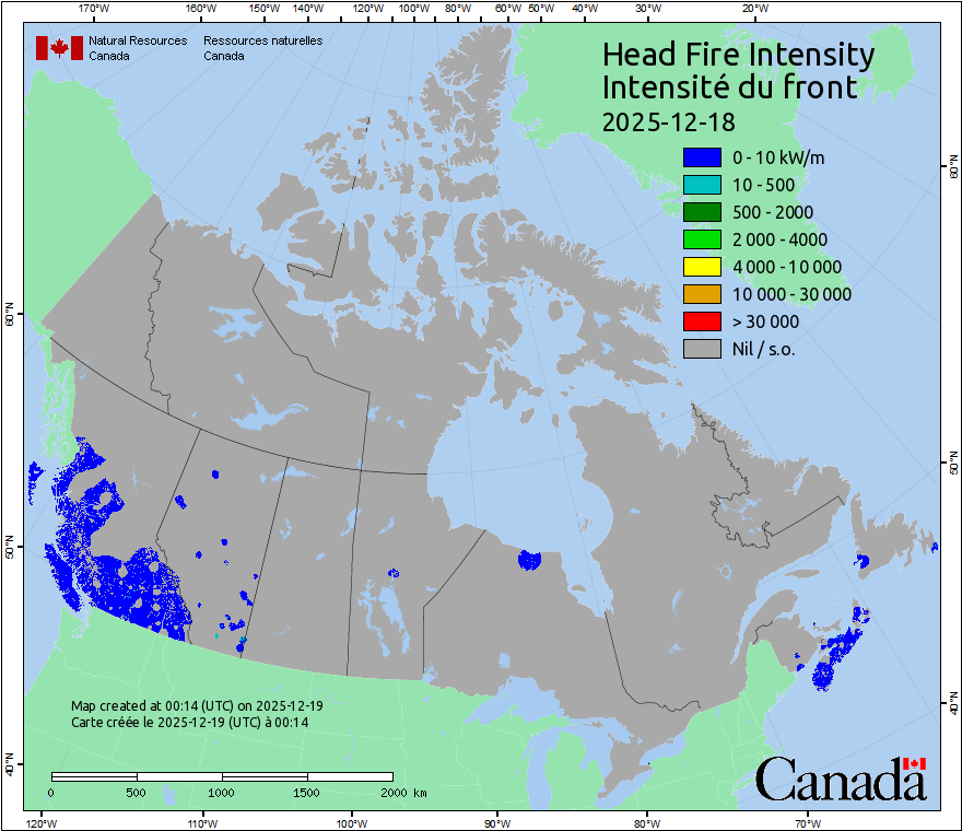 Intensité du front de l'incendie