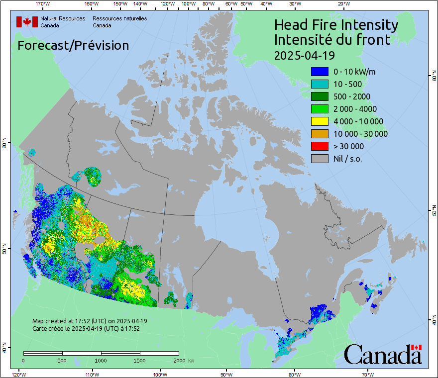 Intensité du front de l'incendie