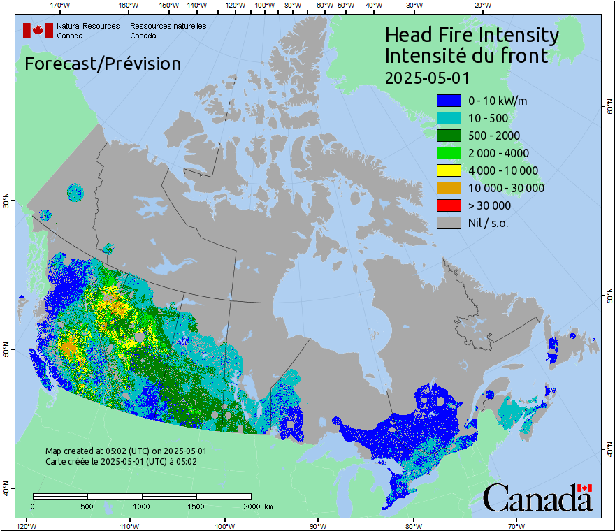Intensité du front de l'incendie