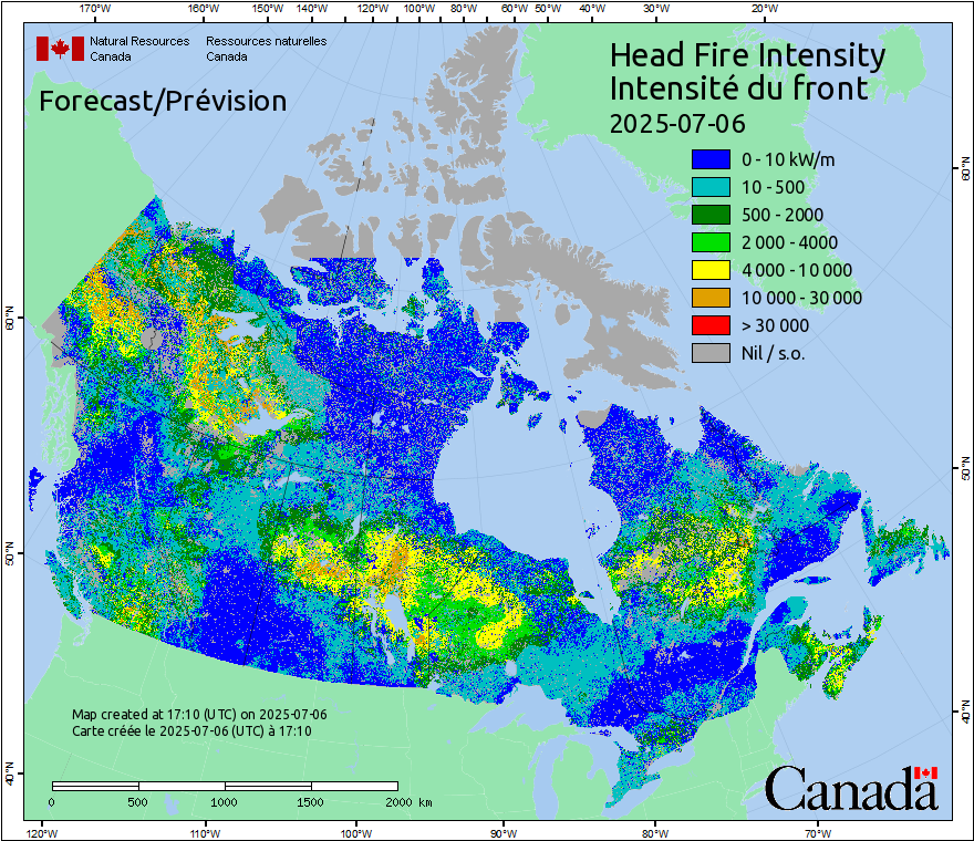 Intensité du front de l'incendie