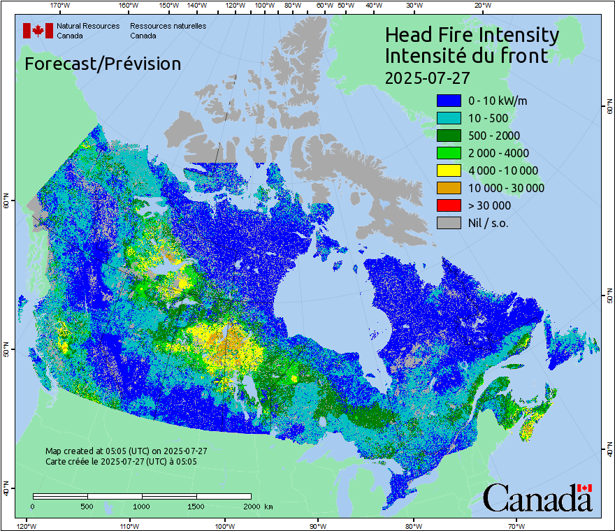 Intensité du front de l'incendie