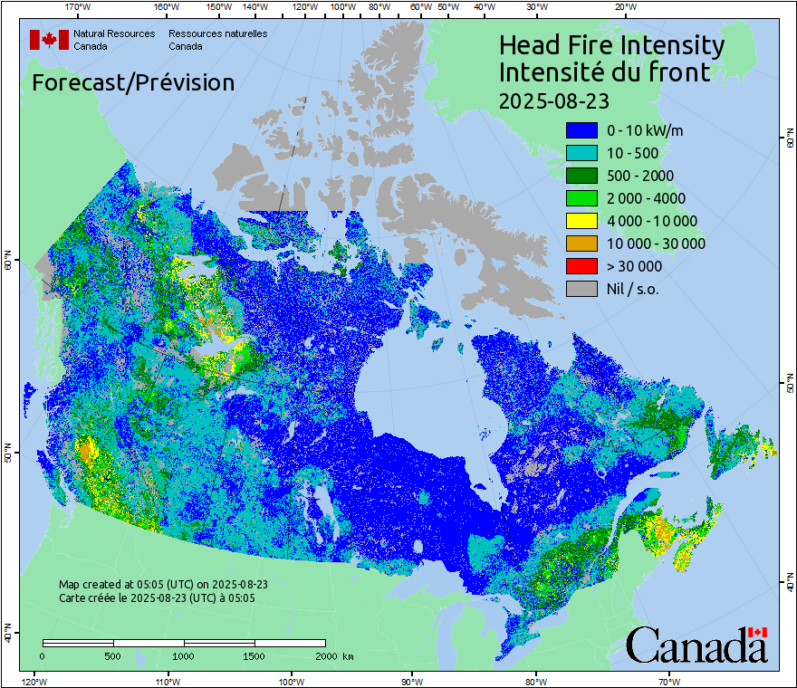 Intensité du front de l'incendie