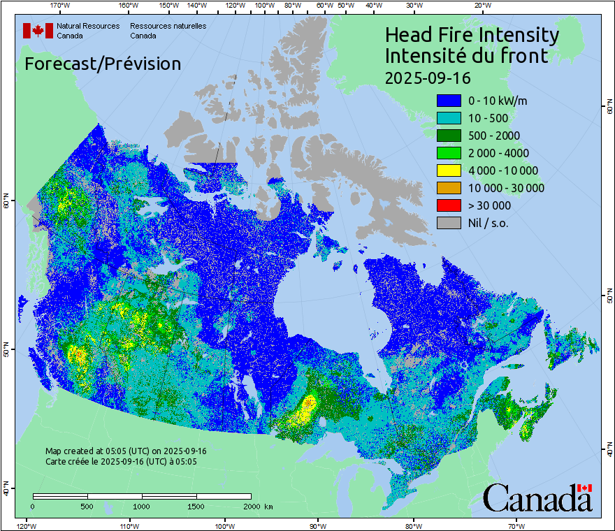 Intensité du front de l'incendie