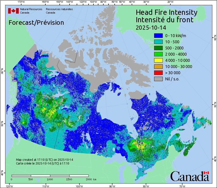 Intensité du front de l'incendie