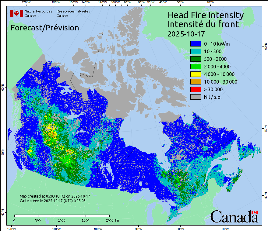Intensité du front de l'incendie