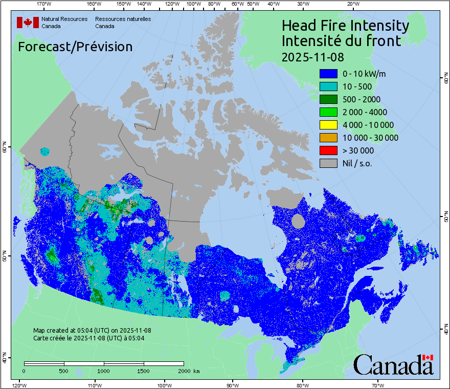 Intensité du front de l'incendie