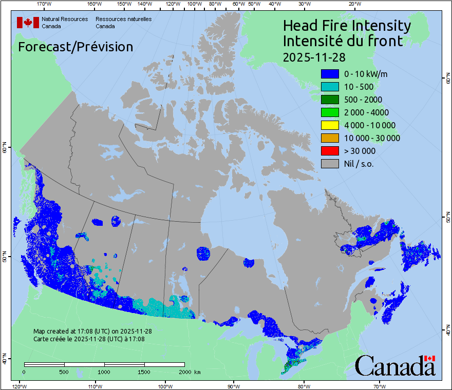 Intensité du front de l'incendie
