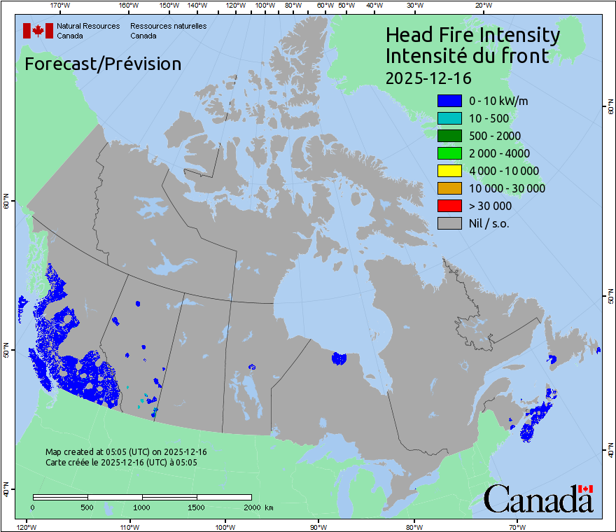 Intensité du front de l'incendie